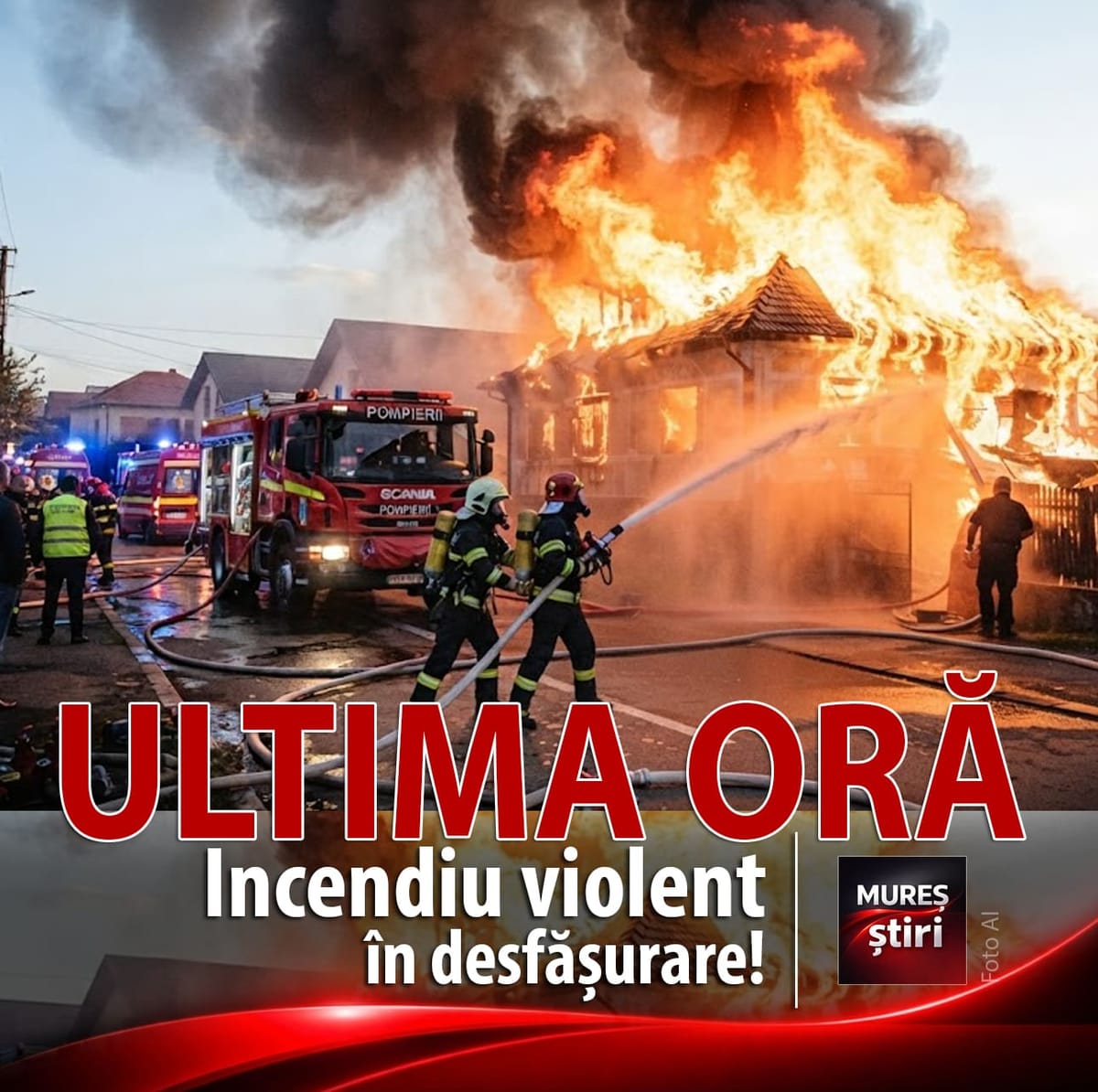 Deda: incendiu violent la o casă de pe strada Valea, intervin pompierii de urgență