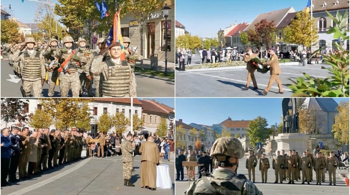 Dej: Ziua Armatei României, marcată cu ceremonie militară și defilare în Piața Bobâlna VIDEO