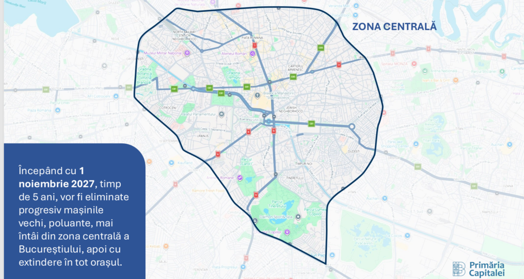 DOCUMENT Harta primei Zone cu emisii reduse (LEZ) propuse în București / Ciucu: Restricții pentru mașinile poluante din