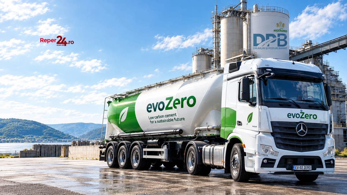 Drumuri și Poduri Banat folosește prima dată ciment evoZero și camion electric eActros 600 pe șantier