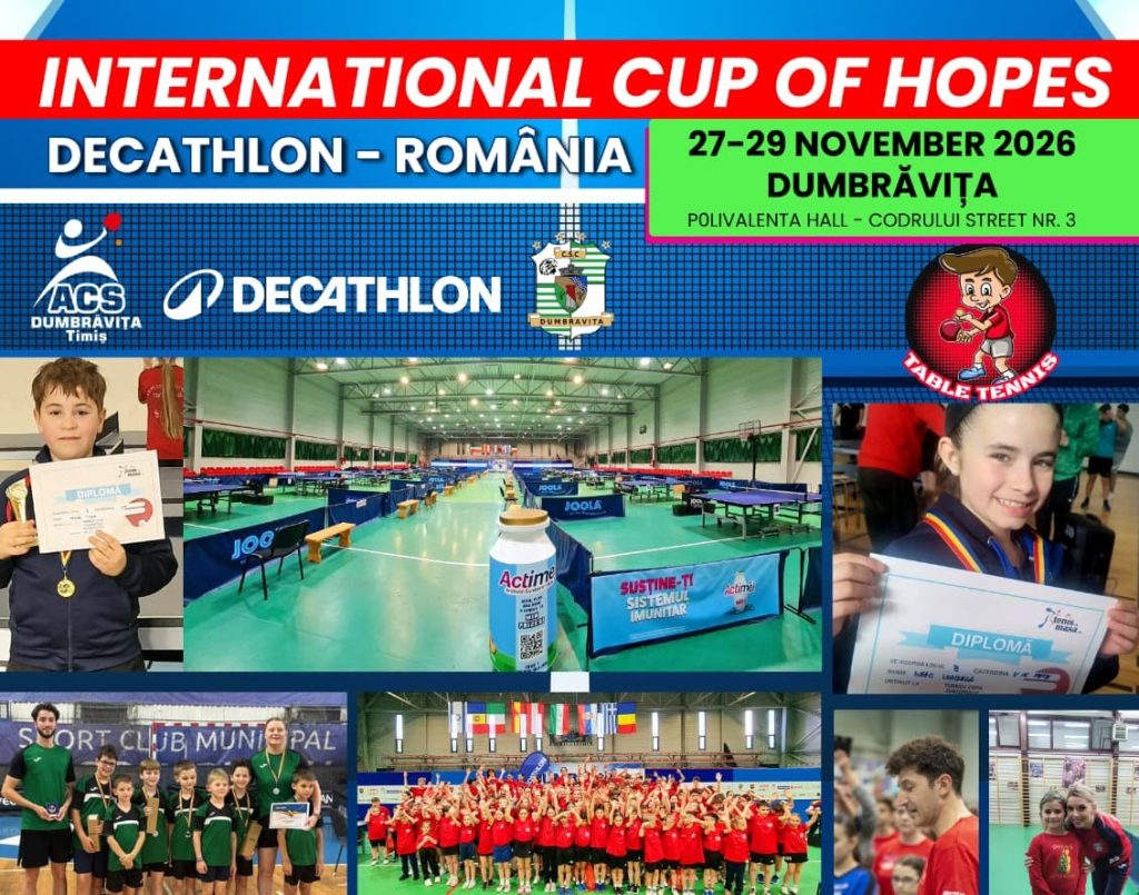 Dumbrăvița găzduiește în noiembrie două competiții de tenis de masă: Cup of Hopes și Family Cup