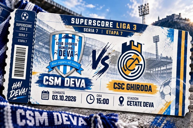 Fotbal. Liga 3. CSM Deva primeste vizita celor de la CSC Ghiroda