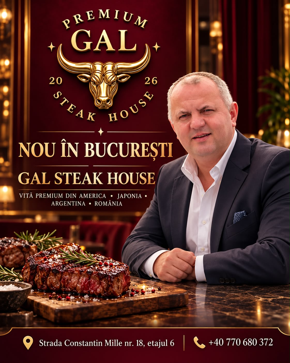 Gal Steak House propune vită premium din patru țări, preparată pe cărbune de lemn