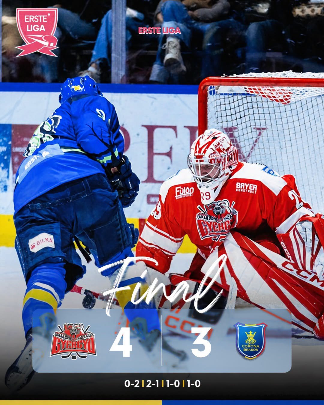 Gheorgheni: Corona Brașov a pierdut după prelungiri, 3-4, dar rămâne lider în Erste Liga