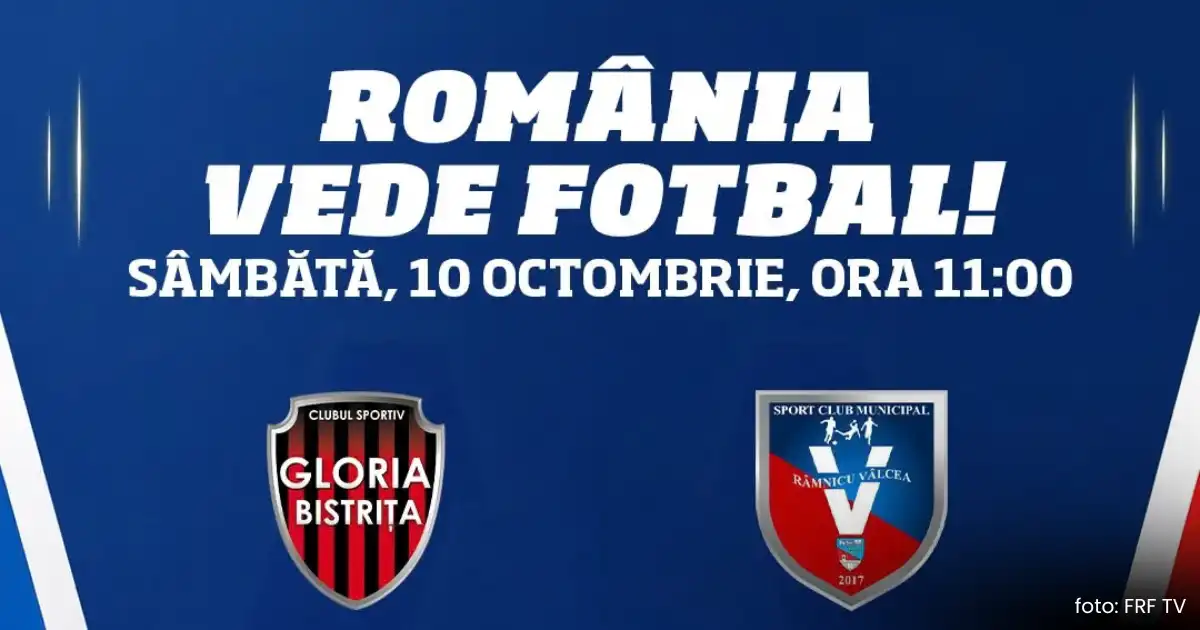 Gloria Bistrița primește sâmbătă pe SCM Râmnicu Vâlcea, în etapa a 9-a din Liga a II-a