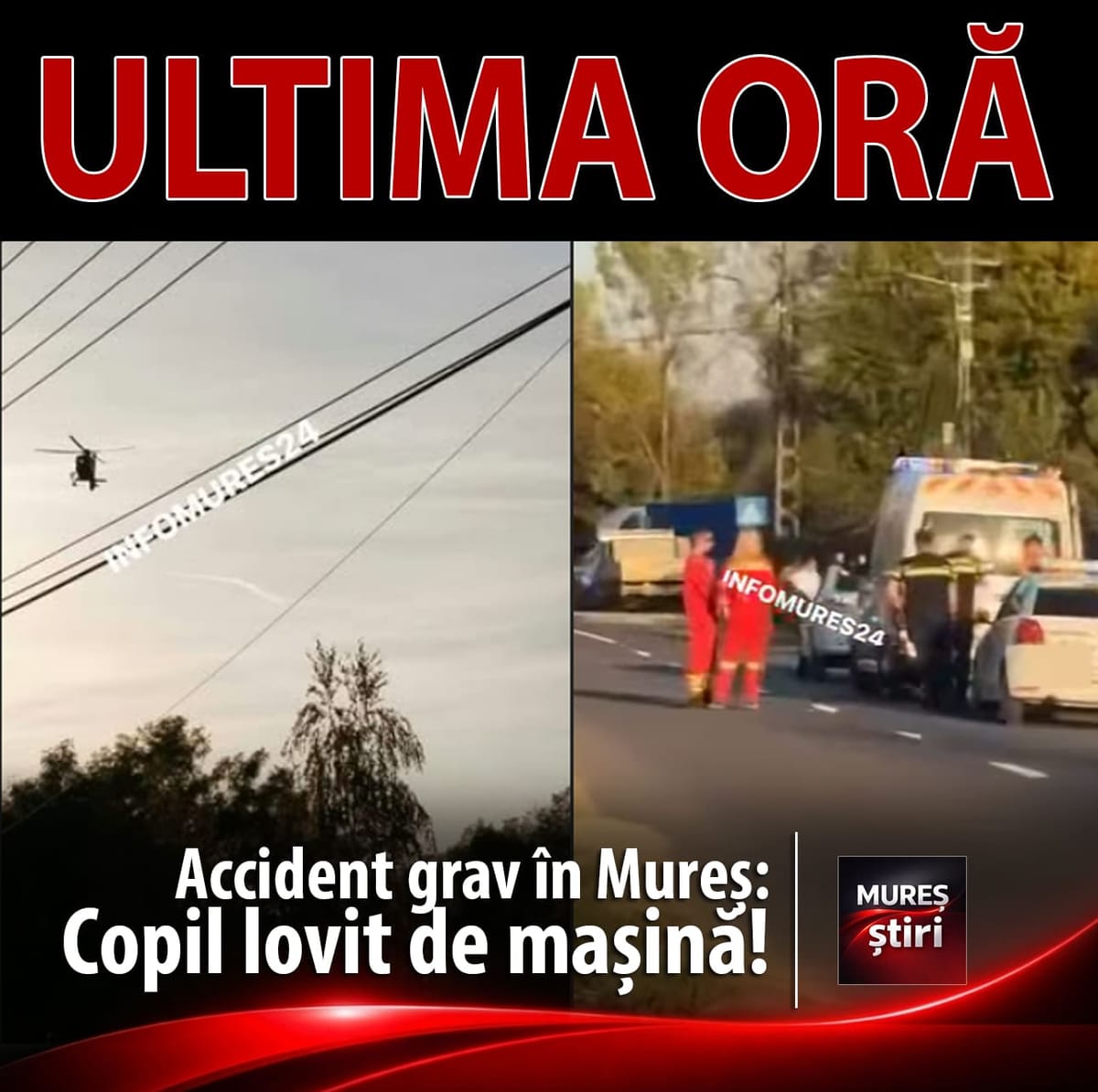Idrifaia, Mureș: un minor a fost lovit de un autoturism într-un accident rutier grav