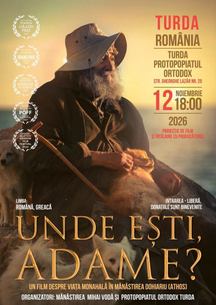 La Turda se proiectează filmul „Unde ești, Adame?”, despre viața monahilor de la Muntele Athos