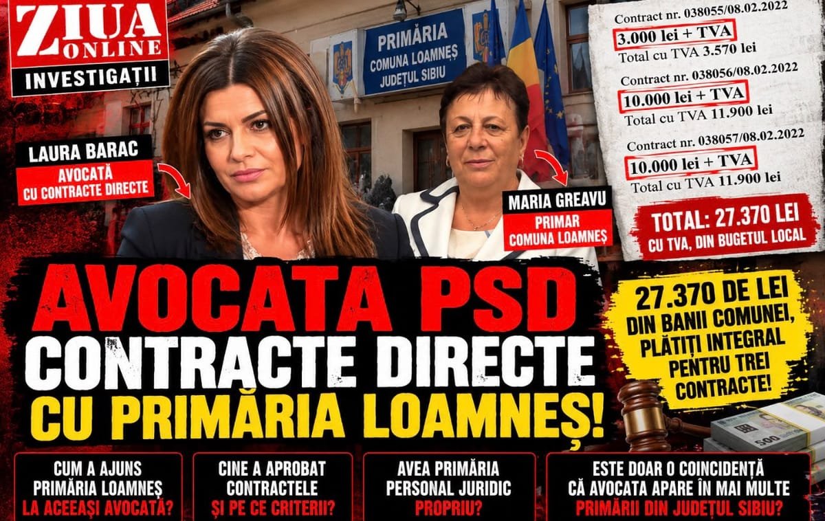 Loamneș: trei contracte de 27.370 de lei cu avocata Laura Barac, plătite integral din bugetul comunei