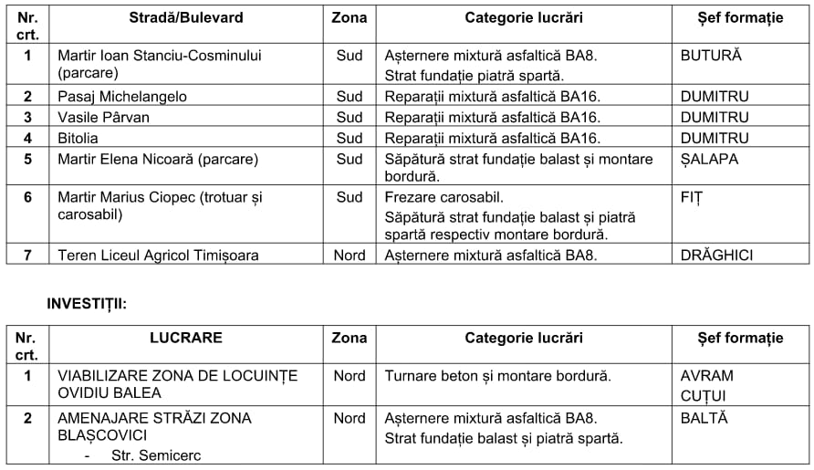 Lucrări de asfaltare și întreținere pe străzi din Timișoara, programate de SDM în 12 octombrie 2026