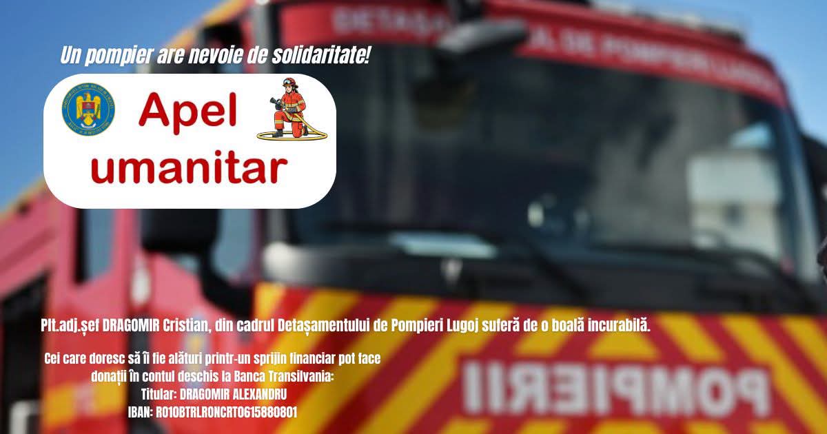 Lugoj: pompierul Cristian Dragomir luptă cu o boală gravă și are nevoie de sprijinul comunității