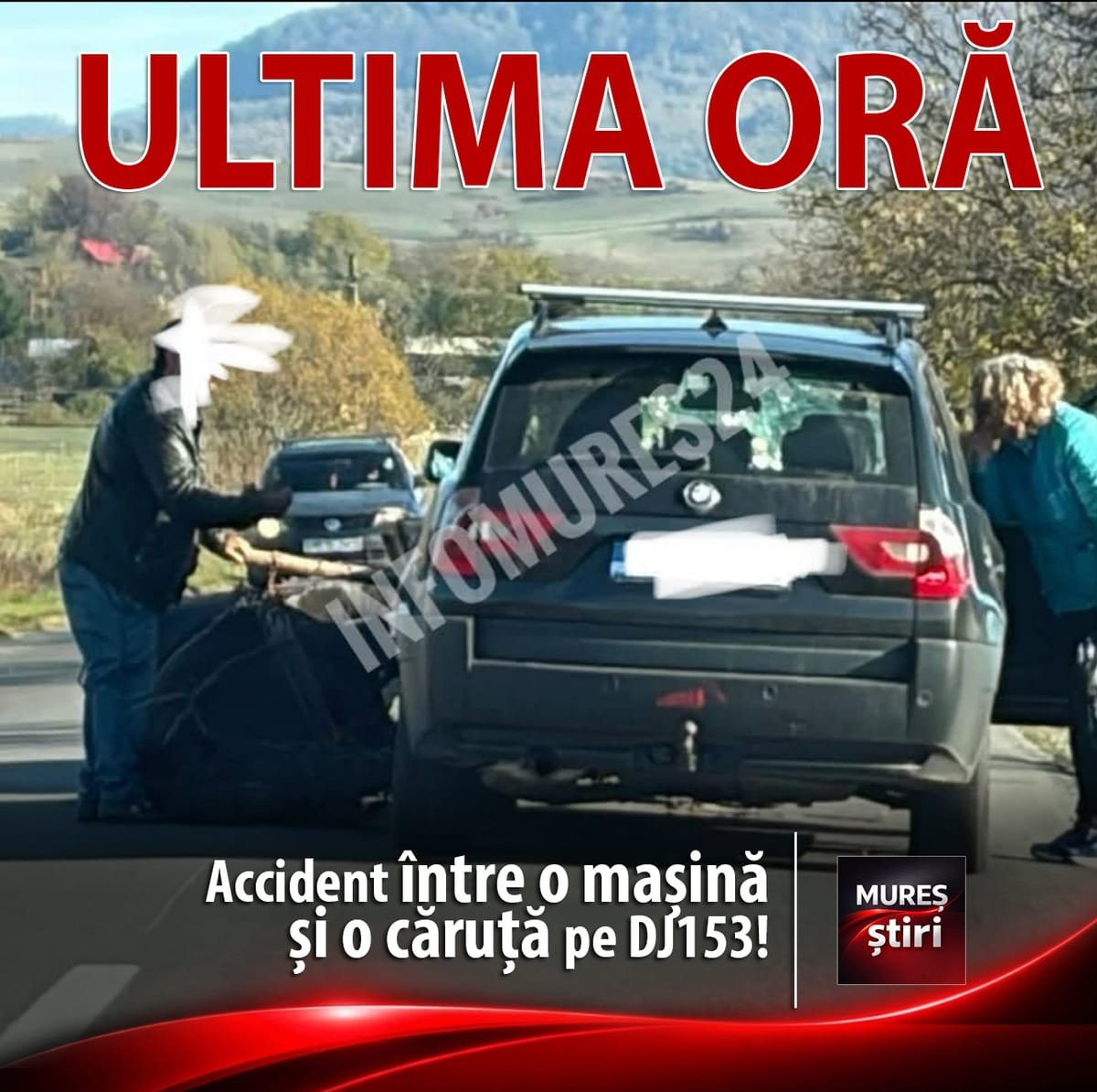 Matrici, Mureș: accident între un autoturism și o căruță pe DJ 153, cauzele sunt în cercetare