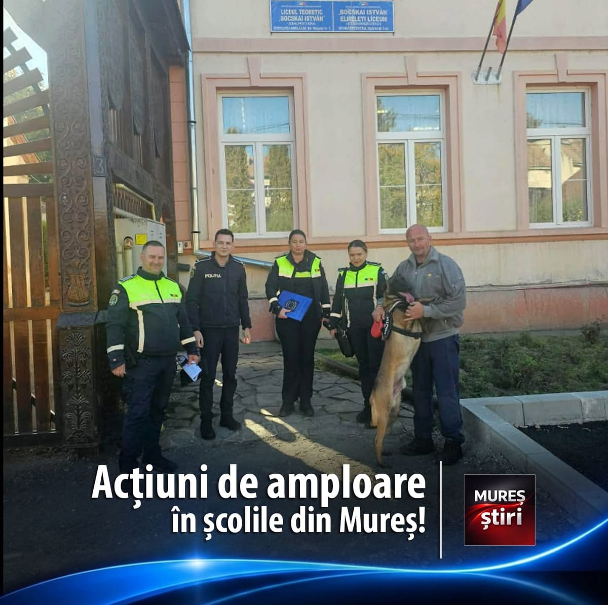 Miercurea Nirajului: polițiști din Mureș, acțiuni preventive la liceu pentru siguranța elevilor