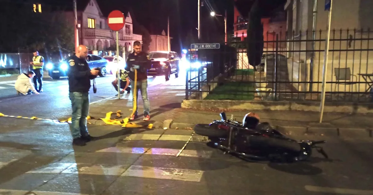 Motociclist rănit pe strada Argeșului din Sibiu după ce a pătruns fără să se asigure pe strada Avrigului