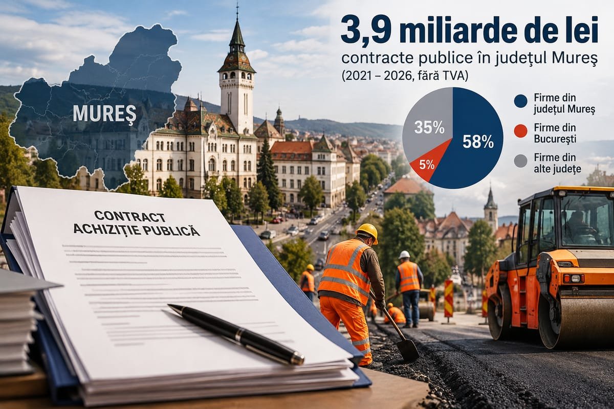 Mureș: contracte publice de 3,9 miliarde de lei în ultimii cinci ani, aproape 58% către firme din județ