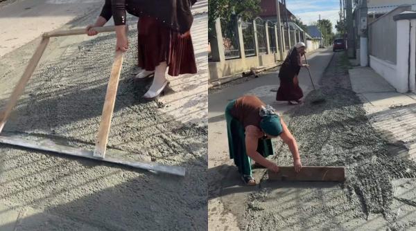 „Nu mai așteptăm după primărie!” Două femei au trecut la treabă și și-au turnat singure trotuarul, pe tocuri. Imaginile