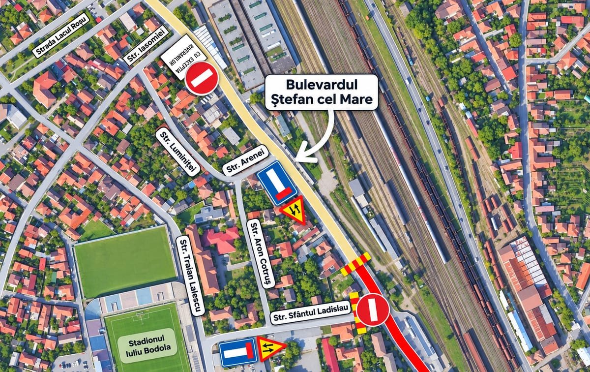 Oradea: restricții de circulație pe Bulevardul Ștefan cel Mare, pentru finalizarea lucrărilor edilitare