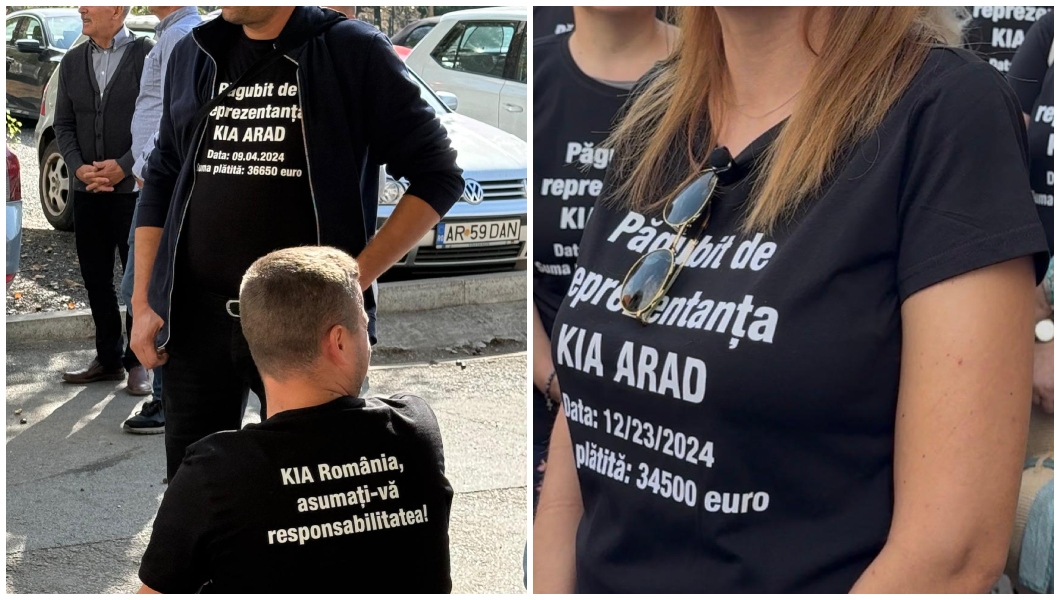 Păgubiții Kia Arad protestează la Salonul Auto din București, cer companiei să își asume responsabilitatea
