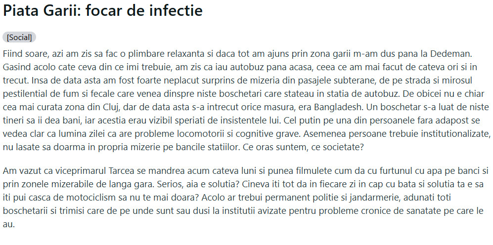 Piața Gării din Cluj-Napoca: pasaje murdare și oameni fără adăpost, descrise pe Reddit drept „de Bangladesh