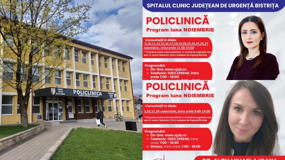 Policlinica Bistrița: programări pentru noiembrie la zece specialități medicale