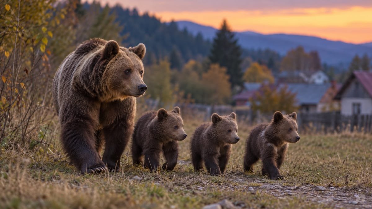Porumbacu de Sus: ursoaică cu trei pui semnalată în localitate, locuitorii avertizați prin RO-Alert