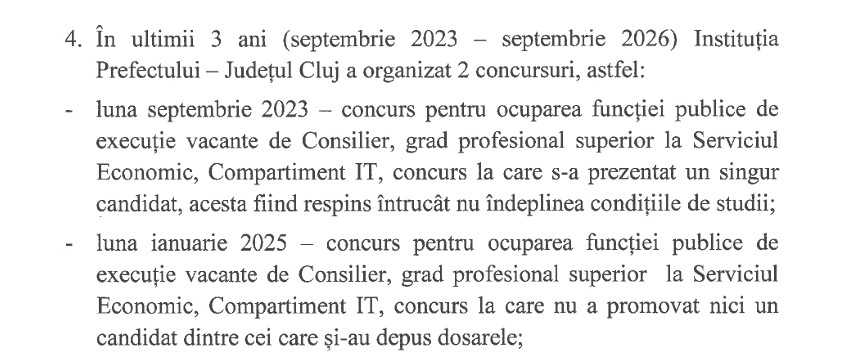 Prefectura Cluj nu reușește să ocupe postul de consilier superior IT de trei ani