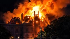 Primăria din Limoges, monument istoric, incendiată la protest; o parte a acoperișului s-a prăbușit