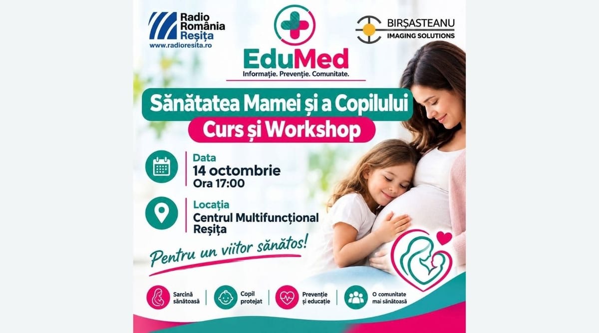 Reșița: workshop despre sănătatea mamei și copilului pentru viitorii părinți, miercuri, 14 octombrie
