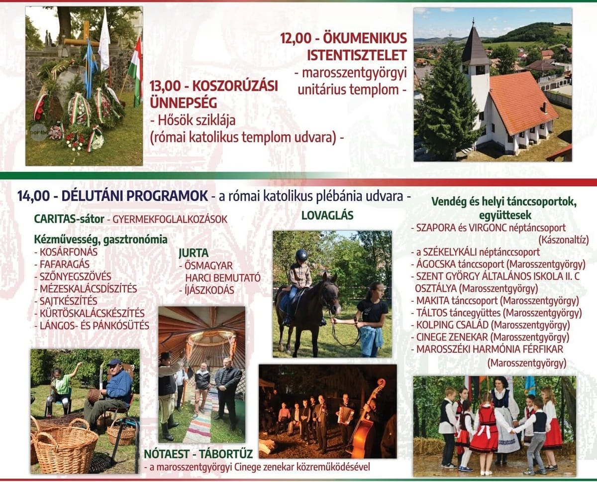 Sângeorgiu de Mureș sărbătorește Ziua Comunității Maghiare pe 10 octombrie, cu spectacole și tradiții