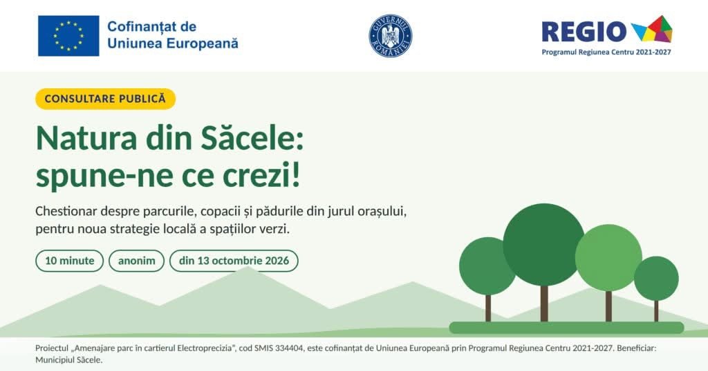 Săcele: Primăria cere părerea locuitorilor despre parcuri și spații verzi, printr-un chestionar anonim