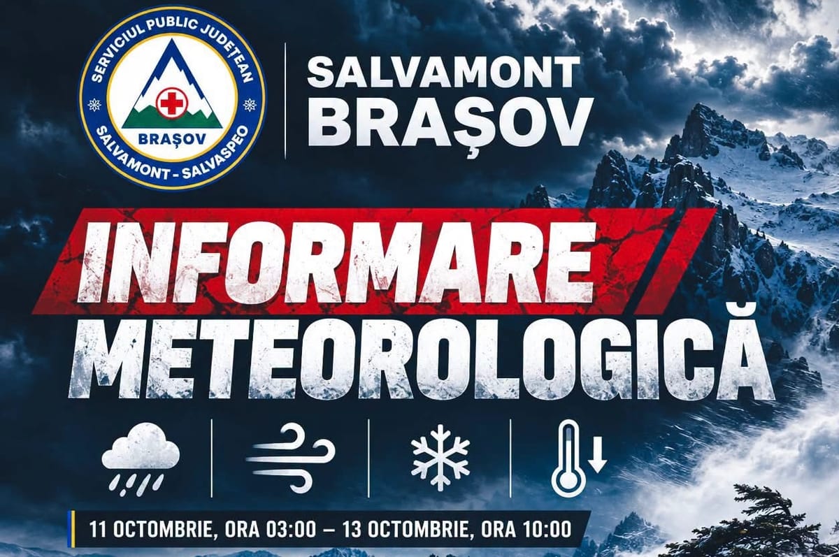 Salvamont Brașov avertizează: vânt de până la 90 km/h și ninsori la altitudine în weekend