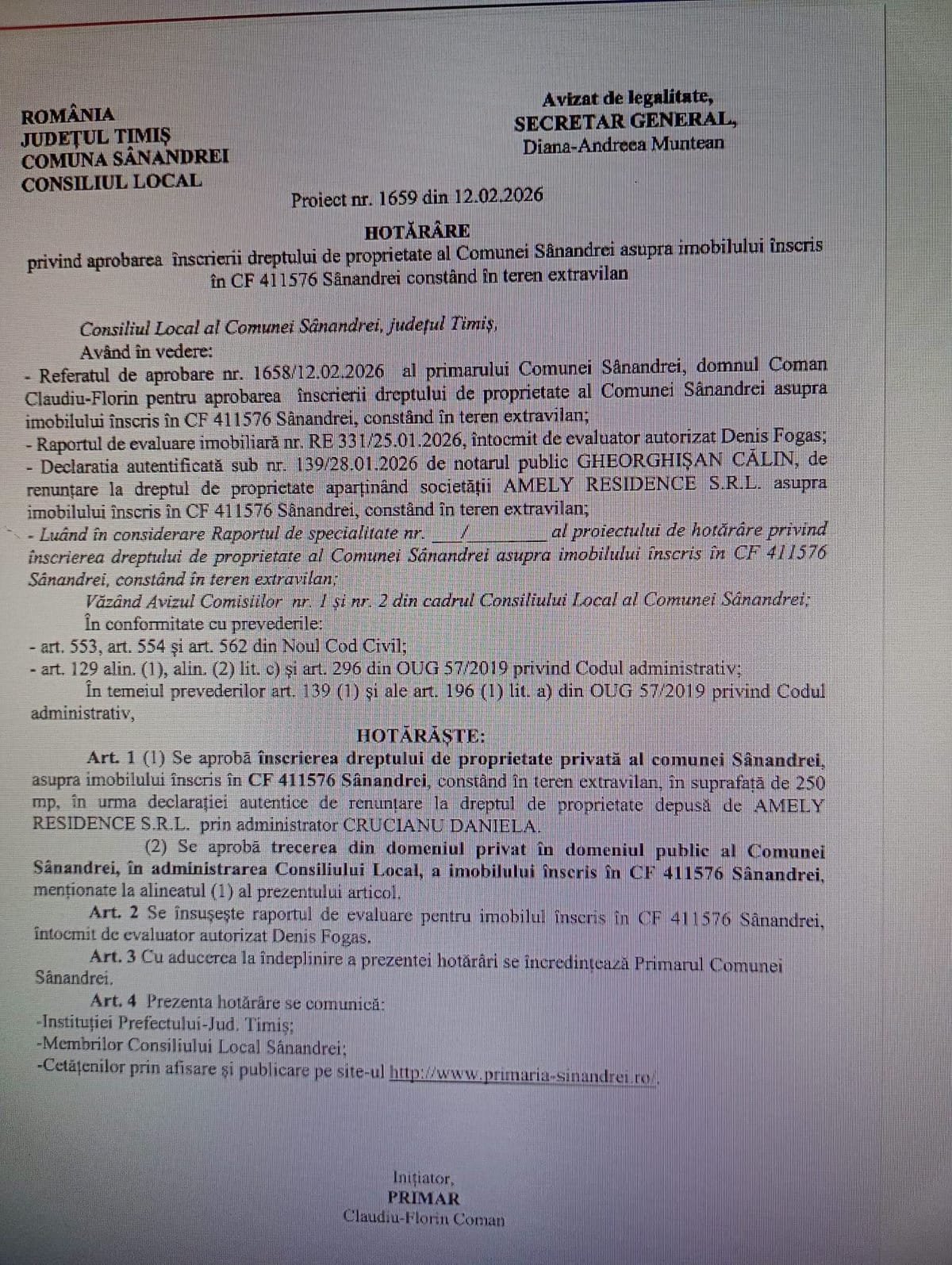 Sânandrei: semne de întrebare la aproape 3 milioane de lei în lucrări și promisiune de cumpărare a primarului