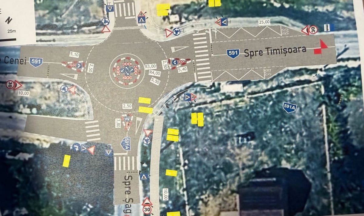 Sânmihaiu Român: CJ Timiș pregătește un nou sens giratoriu pe drumul județean/VIDEO