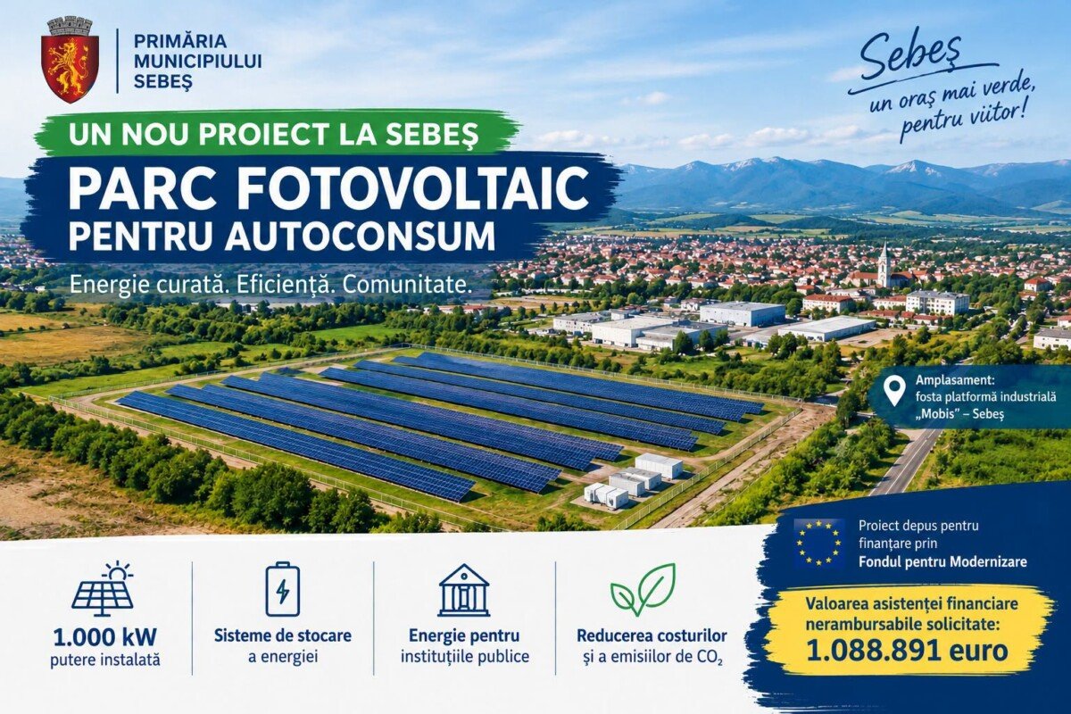 Sebeș: Primăria a depus proiect pentru un parc fotovoltaic de 1.000 kW cu stocare de energie