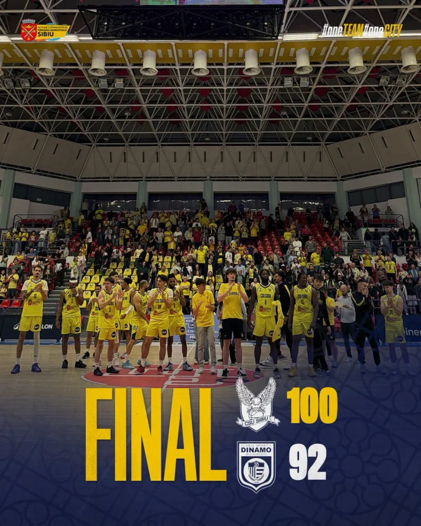 Sibiu: CSU Sibiu învinge Dinamo București cu 100-92, prima victorie din sezon