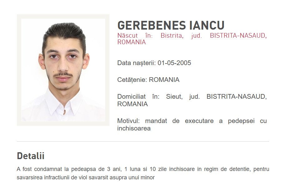 Șieuț, Bistrița-Năsăud: tânăr de 21 de ani căutat de polițiști după condamnarea pentru viol asupra unui minor