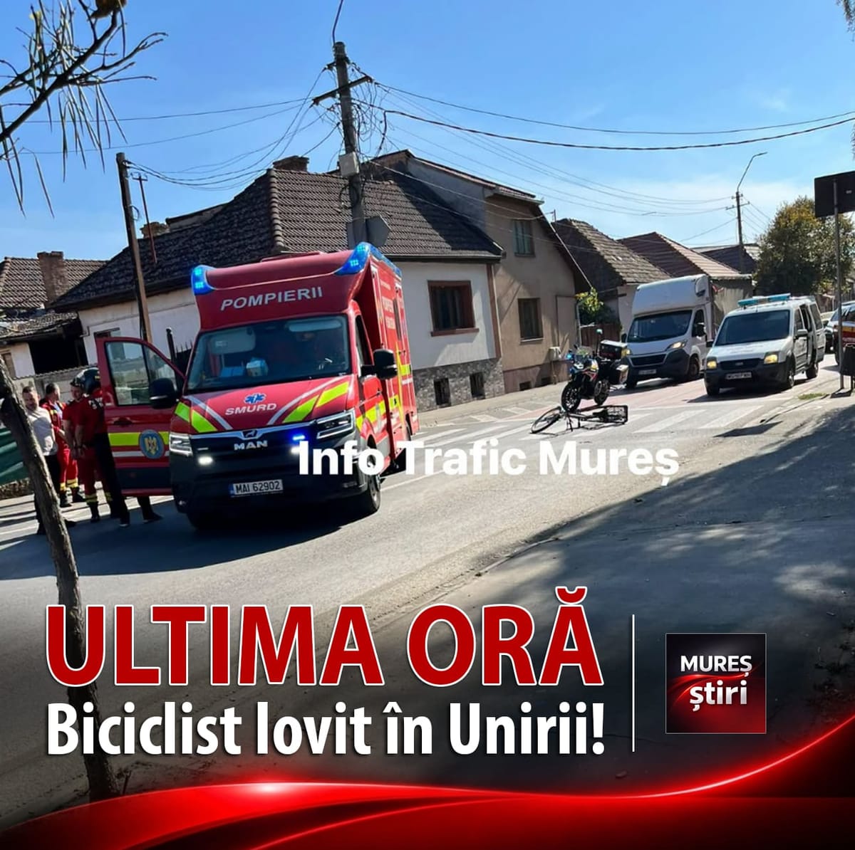 Târgu Mureș: biciclist lovit într-un accident rutier în cartierul Unirii, în zona magazinului Palas