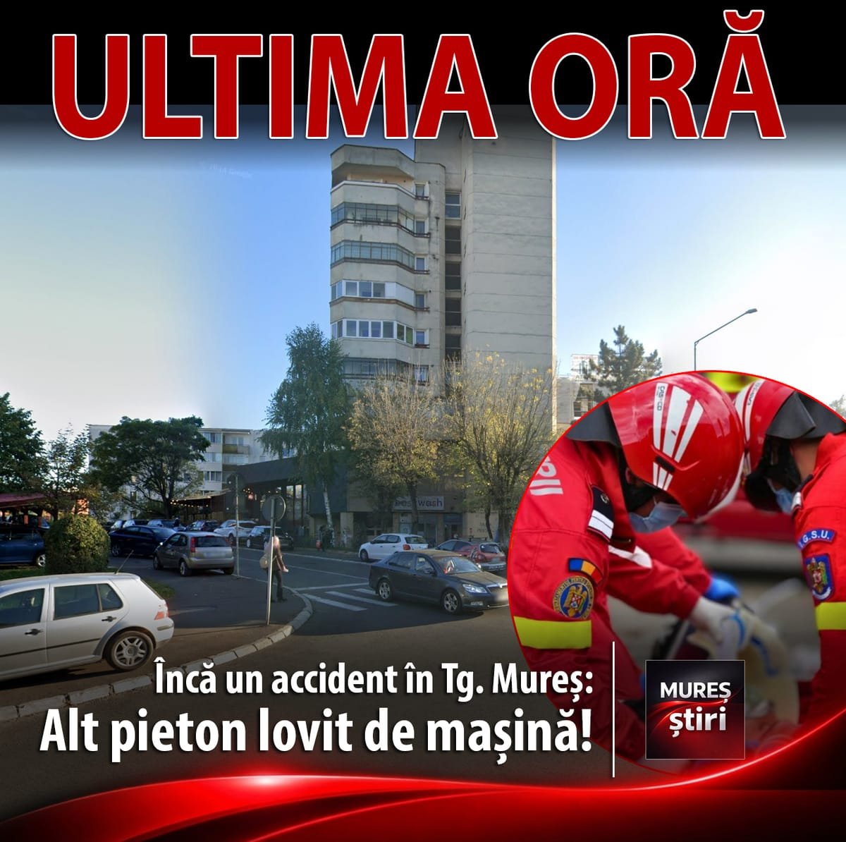 Târgu Mureș: pieton lovit de o mașină pe Bulevardul Pandurilor, în dreptul restaurantului Casa Mureșană