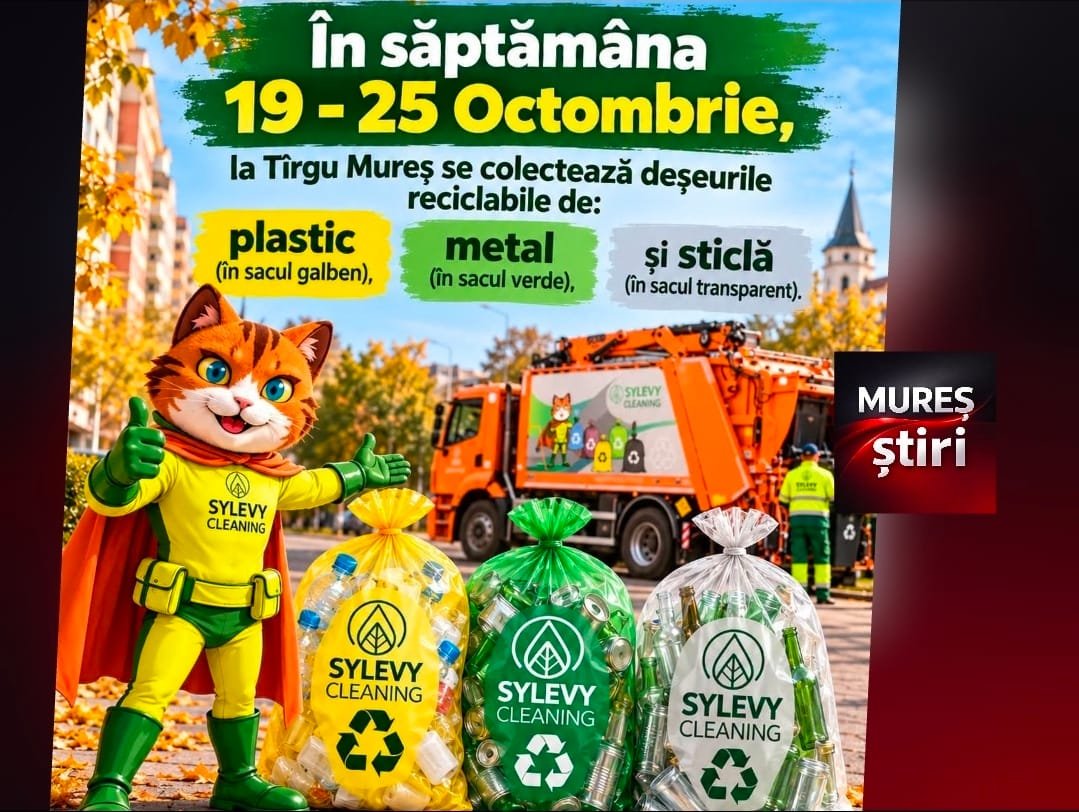 Târgu Mureș: programul de colectare a deșeurilor pentru săptămâna 19–25 octombrie 2026