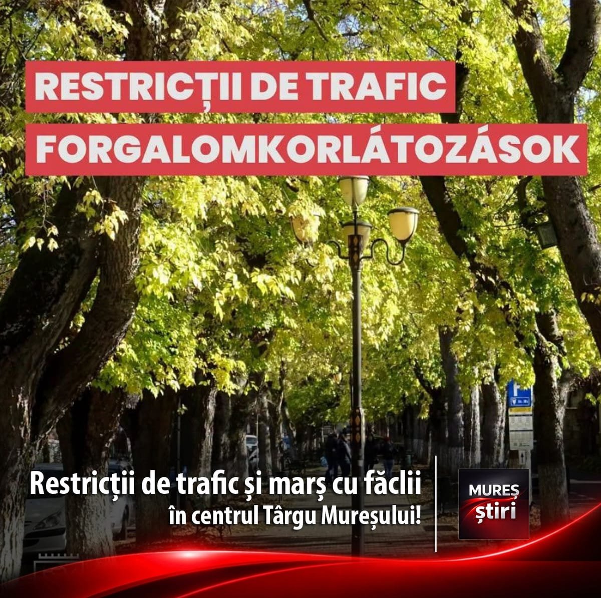 Târgu Mureș: restricții de trafic posibile vineri seară, din cauza unei procesiuni cu făclii în centru