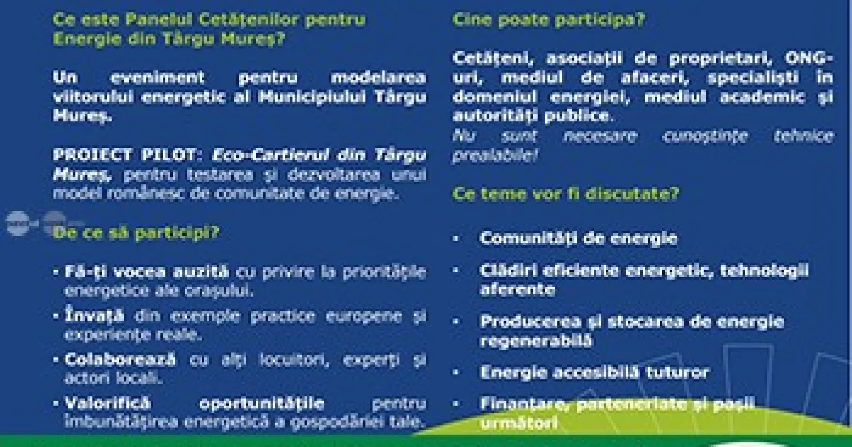 Târgu Mureș, selectat de Comisia Europeană pentru un panel al cetățenilor pentru energie în 2026