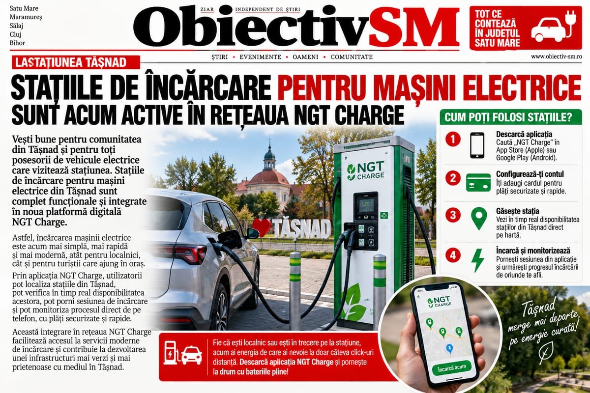Tășnad: stațiile de încărcare pentru mașini electrice sunt funcționale, prin aplicația NGT Charge
