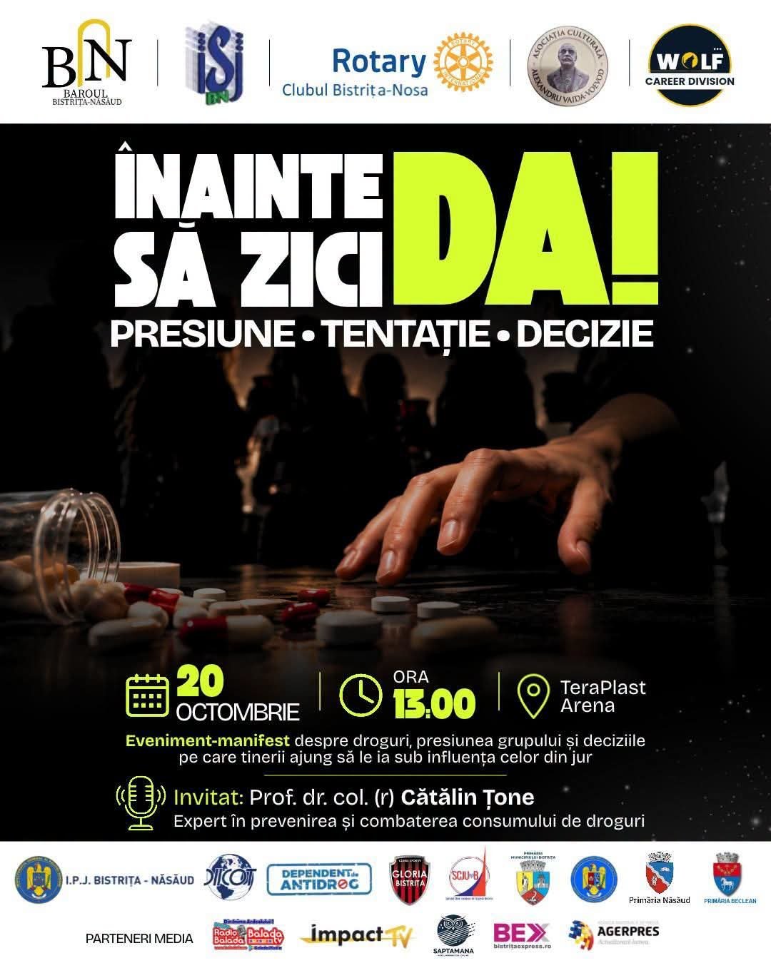 TeraPlast Arena: eveniment despre riscurile consumului de droguri și presiunea grupului asupra tinerilor