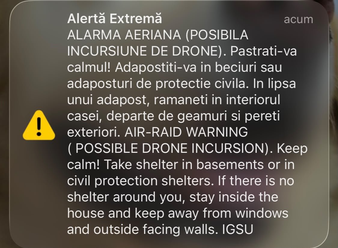 Tulcea: alertă aeriană Ro-Alert privind posibile drone în nord-estul județului, fără apeluri la 112