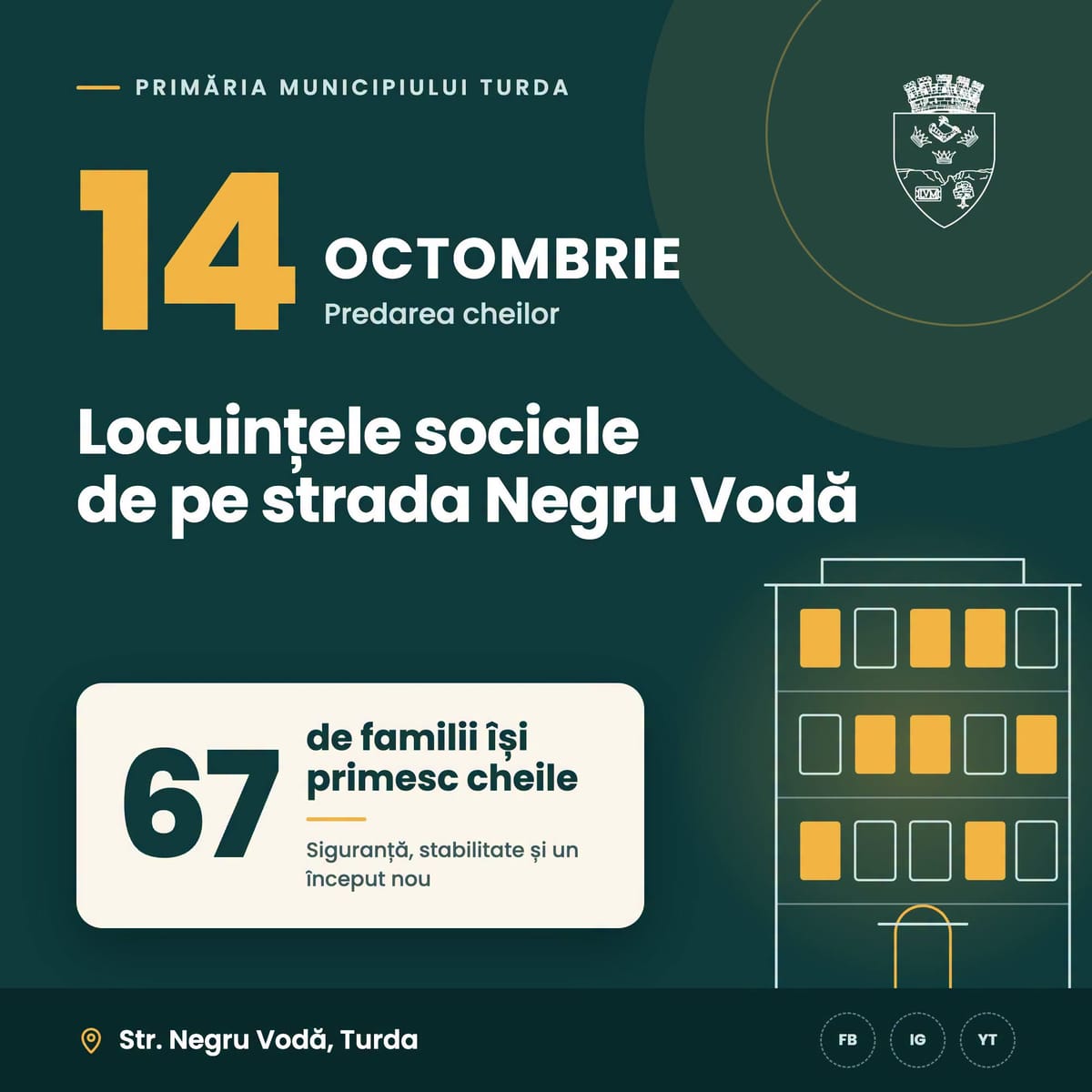 Turda: 67 de familii primesc cheile locuințelor sociale pe 14 octombrie