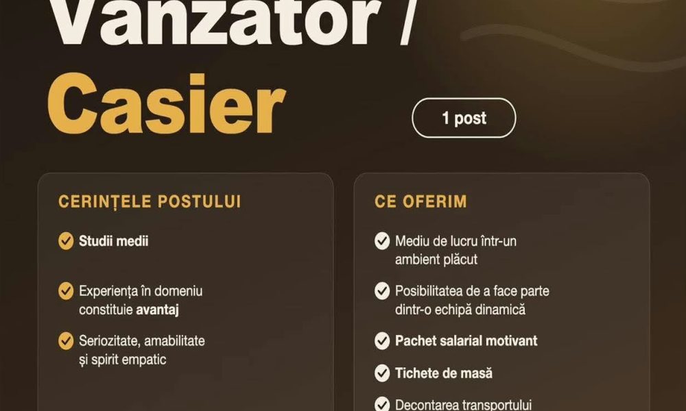 Turda: Salina Turda angajează 1 vânzător/casier, până la 25 octombrie