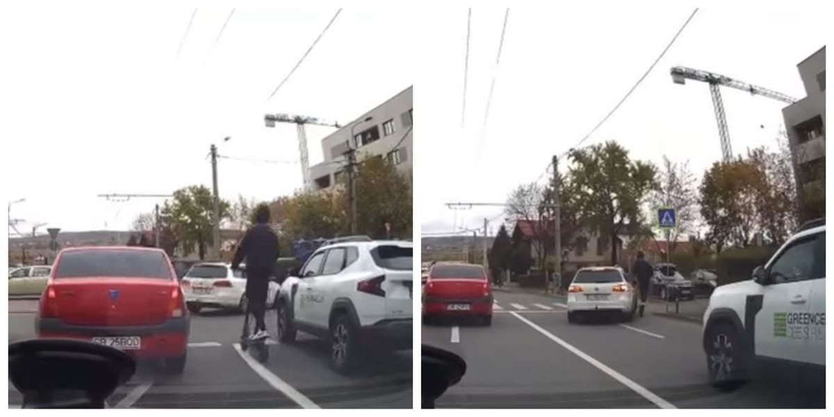 VIDEO: Accident în Cluj-Napoca. Un trotinetist inconștient a fost pus la pământ de o mașină