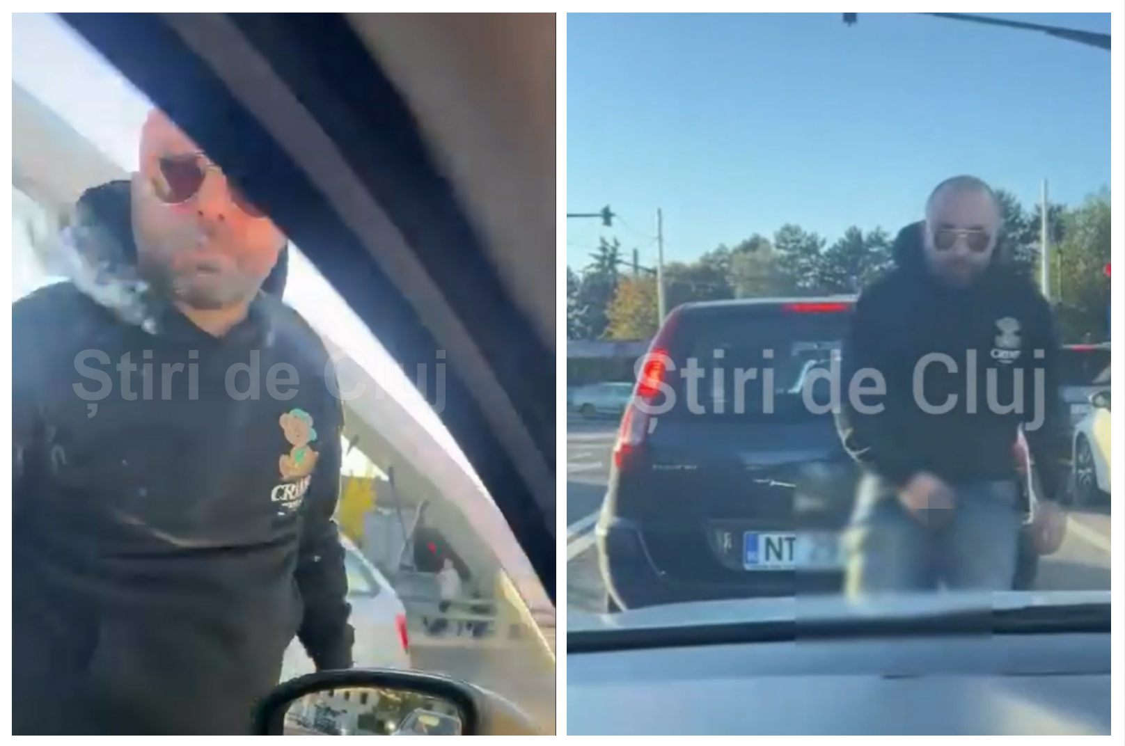 VIDEO EXCLUSIV. Scandal în trafic la Cluj: Un șofer agresiv s-a dat jos din mașină pus pe circ, a scuipat mașina altui ș