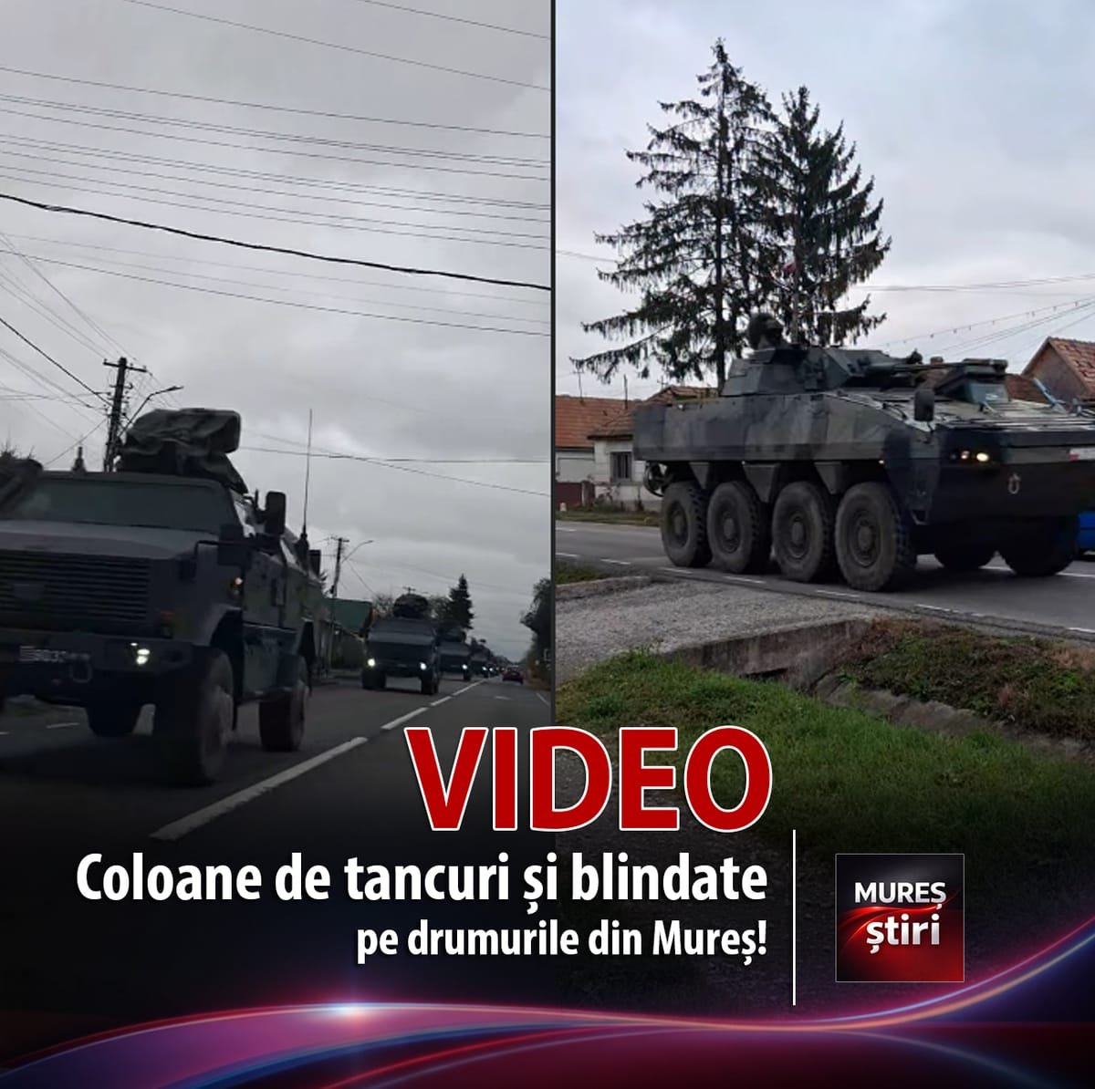 VIDEO Gornești, Mureș: coloane de tancuri și blindate, surprinse pe drumurile publice de două ori într-o zi