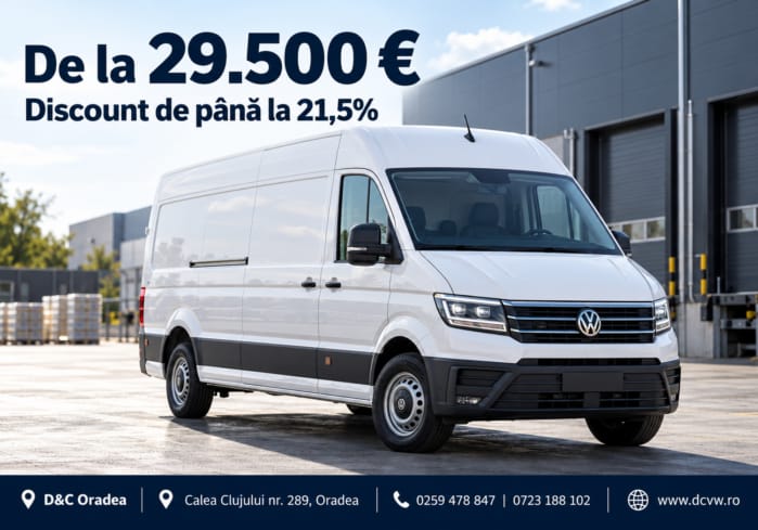 Volkswagen Crafter, de la 29.500 € la DC Oradea. Mai mult spațiu pentru planurile afacerii tale.