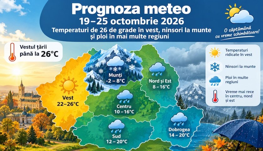 Vremea se schimbă radical în România între 19 și 25 octombrie, cu ninsori la altitudini mari
